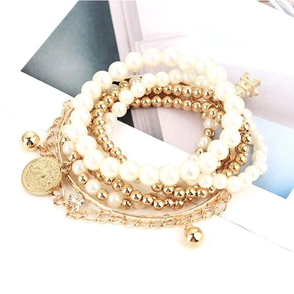 BUNDLE DEAL❗️3 Pack Pearl Hair Clips/ GOLD BANGLE BRACELET - Picture 6 of 8